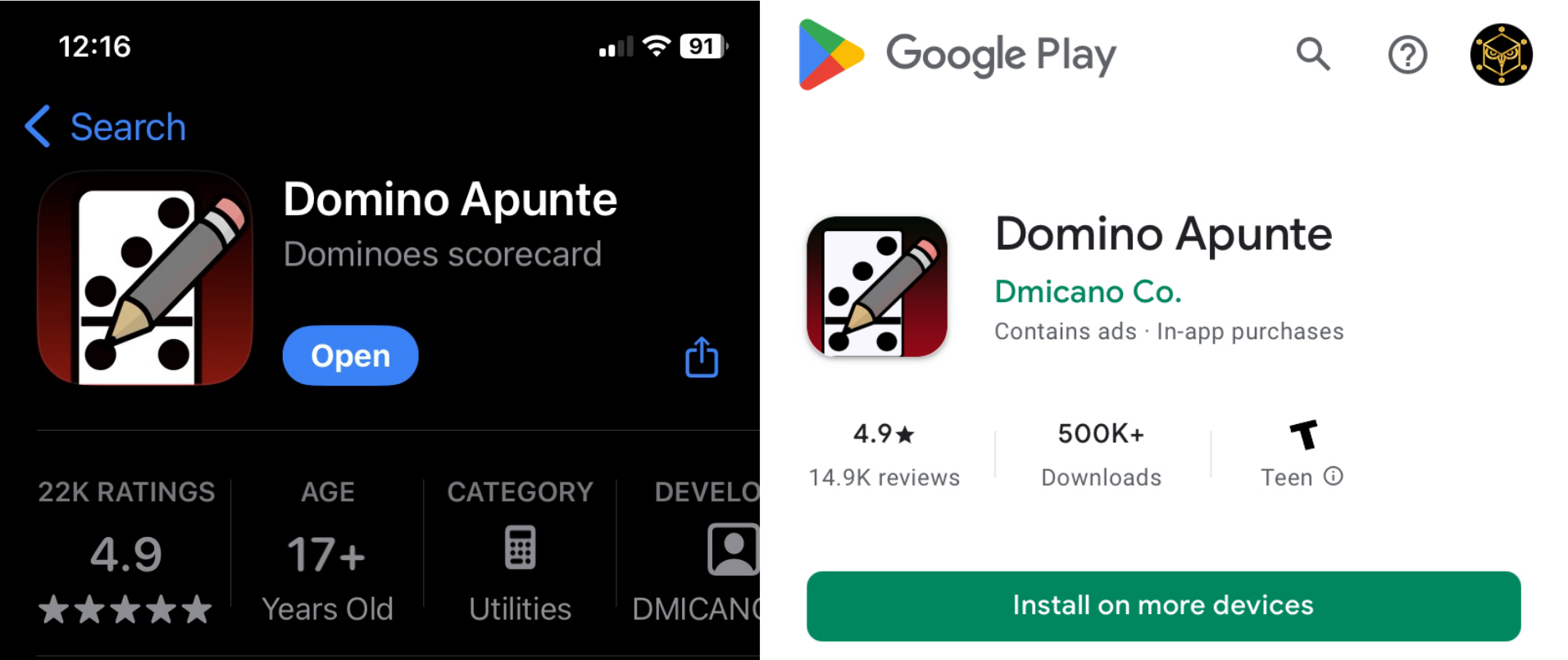 Showing that Domino Apunte is available in AppStore and PlayStore